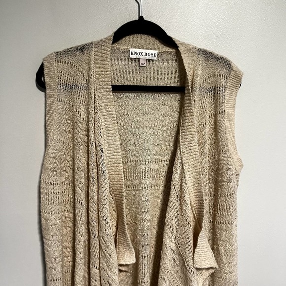 Knox Rose Knit Longline Cardigan Drapey Open Knit Long Duster Tan 1X - Picture 10 of 13